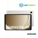 Na slici je prikazana prednja i zadnja strana Samsung Galaxy Tab A9 4GB 64GB Silver tableta. Pored toga na slici je prikazan logo naše firme "MSTech" i logo proizvođača "SAMSUNG"