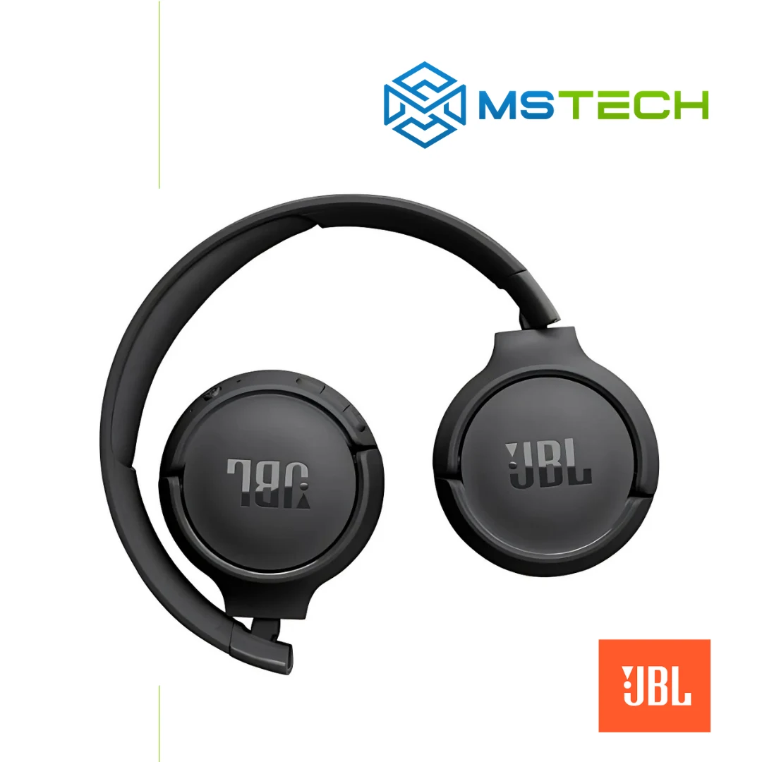 slusalice-jbl-tune-520bt-black-preklop Na slici su prikazane slušalice JBL TUNE 520BT Black. Na slici se pored toga nalazi logo naše firme "MSTech" i logo proizvođača "JBL!".