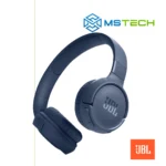 Na slici su prikazane slušalice JBL TUNE 520BT Blue. Na slici se pored toga nalazi logo naše firme "MSTech" i logo proizvođača "JBL!".