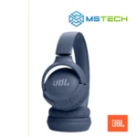 Na slici su prikazane slušalice JBL TUNE 520BT Blue. Na slici se pored toga nalazi logo naše firme "MSTech" i logo proizvođača "JBL!".
