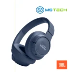 Na slici su prikazane slušalice JBL TUNE 720BT Blue . Na slici se pored toga nalazi logo naše firme "MSTech" i logo proizvođača "JBL!".