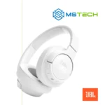 Na slici su prikazane slušalice JBL TUNE 720BT White. Na slici se pored toga nalazi logo naše firme "MSTech" i logo proizvođača "JBL!".