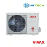 Prikaz prednje strane vanjske jedinice VIVAX 12K ACP-12CH35AEGI inverter klima uređaja bijele boje. Na slici se nalazi logo naše firme "MS Tech" i logo proizvođača "VIVAX".