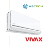 Prikaz lijeve strane unutrašnje jedinice VIVAX 18K ACP-18CH50AEHI inverter klima uređaja bijele boje. Na slici se nalazi logo naše firme "MS Tech" i logo proizvođača "VIVAX".