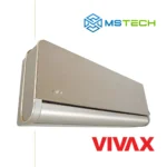 Prikaz lijeve strane unutrašnje jedinice VIVAX 18K ACP-18CH50AEHI inverter klima uređaja zlatne (gold) boje. Na slici se nalazi logo naše firme "MS Tech" i logo proizvođača "VIVAX".