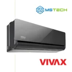 Prikaz lijeve strane unutrašnje jedinice VIVAX 18K ACP-18CH50AEHI inverter klima uređaja gray mirror boje. Na slici se nalazi logo naše firme "MS Tech" i logo proizvođača "VIVAX".