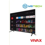 Prikaz desne strane VIVAX Imago 65" TV A Series 65UHD10K televizora sa grafikom. Na slici je pored toga prikazan logo naše firme "MS Tech" i logo proizvođača "VIVAX".