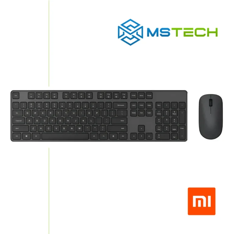 Na slici je prikazan Wireless tastatura i miš Xiaomi Combo BHR6100GL. Prikazana je gornja strana miša i tastature. Na slici se pored toga nalazi logo naše firme "MSTech" i logo proizvođača "XIAOMI".