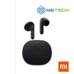 Na slici su prikazane Xiaomi Mi Redmi Buds 4 Lite Black bežične slušalice. Na slici se pored toga nalazi logo naše firme "MSTech" i logo proizvođača "XIAOMI".