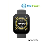 Prikaz prednje strane AMAZFIT BIP 5 BLACK pametnog sata. Pored toga na slici je prikazan logo naše firme "MSTech" i logo proizvođača "AMAZFIT".