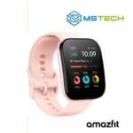 Prikaz lijeve strane AMAZFIT BIP 5 PINK pametnog sata. Pored toga na slici je prikazan logo naše firme "MSTech" i logo proizvođača "AMAZFIT".