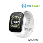 Prikaz desne strane AMAZFIT BIP 5 WHITE pametnog sata. Pored toga na slici je prikazan logo naše firme "MSTech" i logo proizvođača "AMAZFIT".