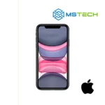 Prikaz Apple iPhone 11 128 GB mobilnog telefona. Na slici je prikazana prednja strana mobitela. Pored toga na slici se nalazi logo naše firme "MS Tech" i logo proizvođača "APPLE".
