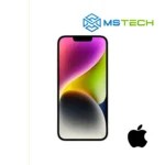 Prikaz Apple iPhone 14 128GB Starlight mobilnog telefona. Na slici je prikazana prednja strana mobitela. Pored toga na slici se nalazi logo naše firme "MS Tech" i logo proizvođača "APPLE".