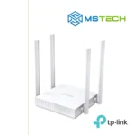 Na slici su prikazani TP-LINK ARCHER C24 AC750 WIRELESS DUAL BAND ROUTER, logo naše firme "MSTech" i logo proizvođača "TP-LINK".