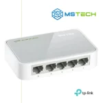 Na slici su prikazani TP-LINK TL-SF1005D 5-PORT 10/100 MBPS SWITCH, logo naše firme "MSTech" i logo proizvođača "TP-LINK".