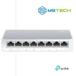 Na slici su prikazani TP-LINK TL-SF1008D 8-PORT 10/100 MBPS SWITCH, logo naše firme "MSTech" i logo proizvođača "TP-LINK".