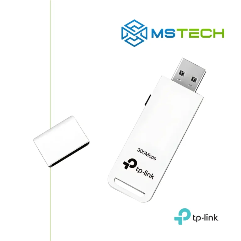 Na slici su prikazani TP-LINK TL-WN821N WIRELESS N USB ADAPTER, logo naše firme "MSTech" i logo proizvođača "TP-LINK".