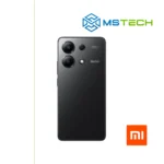 Prikaz XIAOMI REDMI NOTE 13 4G 8GB 256GB Midnight Black mobilnog telefona. Na slici je prikazana zadnja strana mobitela. Pored toga na slici se nalazi logo naše firme "MS Tech" i logo proizvođača "XIAOMI".