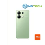 Prikaz XIAOMI REDMI NOTE 13 4G 8GB 256GB Mint Green mobilnog telefona. Na slici je prikazana zadnja strana mobitela. Pored toga na slici se nalazi logo naše firme "MS Tech" i logo proizvođača "XIAOMI".
