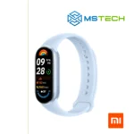 Prikaz desne strane XIAOMI SMART BAND 9 Blue pametnog sata. Pored toga na slici je prikazan logo naše firme "MSTech" i logo proizvođača "XIAOMI".