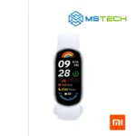Prikaz prednje strane XIAOMI SMART BAND 9 Silver pametnog sata. Pored toga na slici je prikazan logo naše firme "MSTech" i logo proizvođača "XIAOMI".
