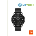 Prikaz prednje strane XIAOMI WATCH S3 Black pametnog sata. Pored toga na slici je prikazan logo naše firme "MSTech" i logo proizvođača "XIAOMI".