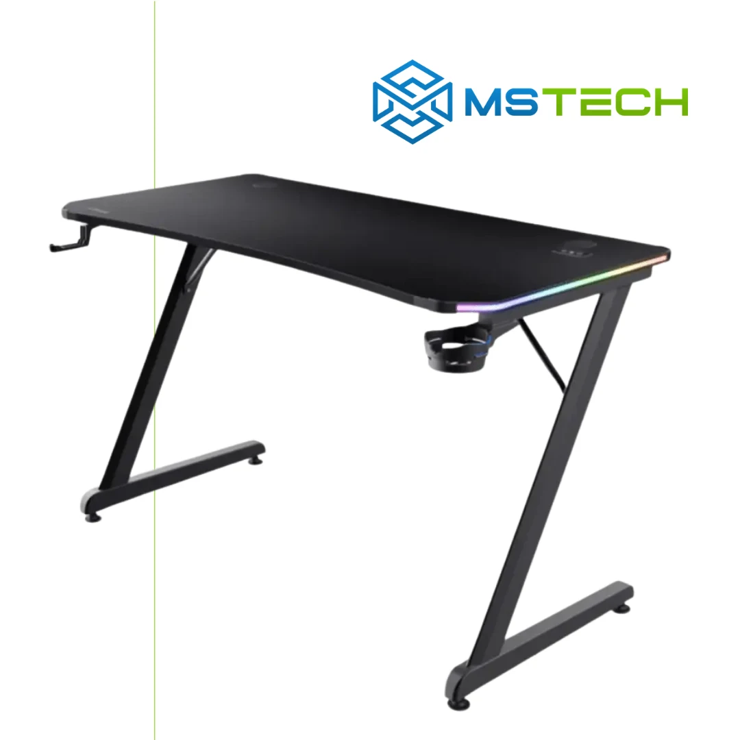gaming-stol-trust-gxt-709-luminus-rgb Na slici je prikazan Gaming Stol Trust GXT 709 Luminus RGB. Pored toga na slici se nalazi logo naše firme "MSTech"