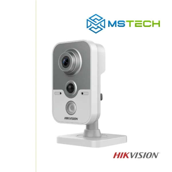 Na slici su prikazani HIKVISION DS-2CE38D8T-PIR HD-TVI ULTRA-LOW LIGHT PIR CUBE KAMERA, logo naše firme "MSTech" i logo proizvođača "HIKVISION".