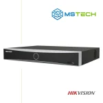 Na slici su prikazani HIKVISION DS-7604NXI-K1/8P MREŽNI VIDEO REKORDER (NVR) S ACUSENSE TEHNOLOGIJOM, logo naše firme "MSTech" i logo proizvođača "HIKVISION".