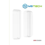 Na slici su prikazani HIKVISION DS-PDMCX-E-WE BEŽIČNI MAGNETNI KONTAKT ZA VANJSKU UPOTREBU, logo naše firme "MSTech" i logo proizvođača "HIKVISION".