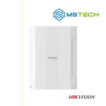 Na slici su prikazani HIKVISION DS-PHA48-EP HIBRIDNA ALARMNA CENTRALA, logo naše firme "MSTech" i logo proizvođača "HIKVISION".