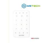 Na slici su prikazani HIKVISION DS-PK1-E-WE BEŽIČNA ICON TASTATURA ZA KONTROLU AXPRO PANELA, logo naše firme "MSTech" i logo proizvođača "HIKVISION".
