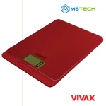 Na slici su prikazani VIVAX HOME KUHINJSKA VAGA KS-505R crvena, logo naše firme "MSTech" i logo proizvođača "VIVAX".