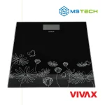 Na slici su prikazani VIVAX HOME LIČNA VAGA PS-156B, logo naše firme "MSTech" i logo proizvođača "VIVAX".