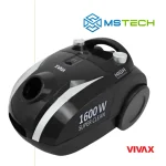 Na slici su prikazani VIVAX HOME USISIVAČ VC-1610B CRNI – SNAŽAN USISAVAČ ZA UČINKOVITO ČIŠĆENJE, logo naše firme "MSTech" i logo proizvođača "VIVAX".