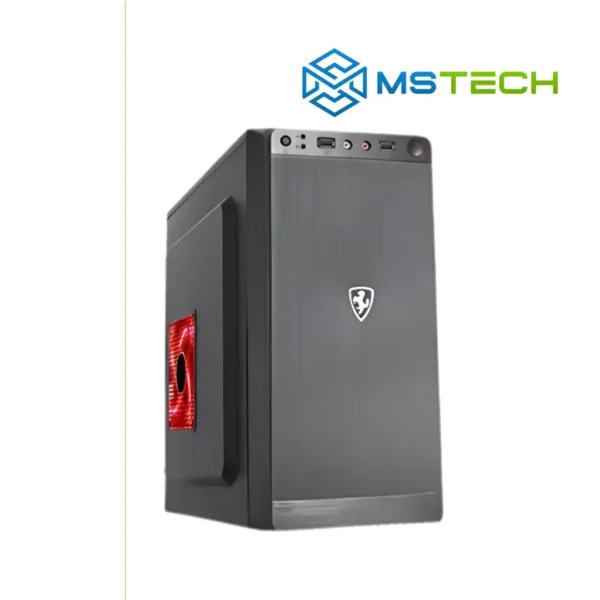 Na slici je prikazan PC računar UBIT Twister - AMD Ryzen 3 3200G, 16GB RAM, 240GB SSD. Prikazana je prednja strana računara. Na slici se pored toga nalazi logo naše firme "MSTech".