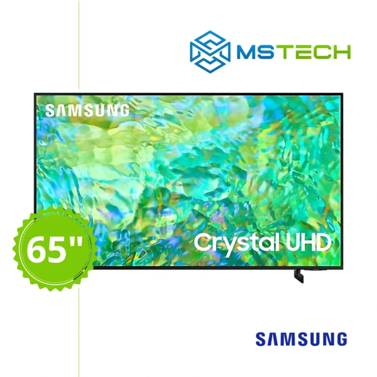 Prikaz prednje strane Samsung LED TV 65" UE65DU7172UXXH televizora sa grafikom. Na slici je pored toga prikazan broj inči (65), logo naše firme "MS Tech" i logo proizvođača "SAMSUNG".