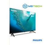 Prikaz bočne strane Philips TV PUS7009 43'' 4K UHD Smart TV televizora sa grafikom. Na slici je pored toga prikazan logo naše firme "MS Tech" i logo proizvođača "PHILIPS".