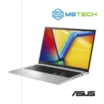 Prikaz desne prednje strane ASUS Vivobook 15 X1502VA-BQ298 laptopa. Na slici su pored toga prikazani logo naše firme "MS Tech" i logo proizvođača "ASUS".