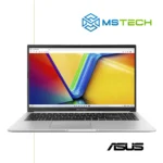 Prikaz prednje strane ASUS Vivobook 15 X1502VA-BQ298 laptopa. Na slici su pored toga prikazani logo naše firme "MS Tech" i logo proizvođača "ASUS".