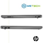 Na slici su prikazane desna i lijeva strana Laptopa HP 8C9Y1EA 15s-fq5068nm. Laptop je zatvoren a na slici jasno možemo vidjeti koji se portovi nalaze na laptopu. Na desnoj strani nalazi se HDMI port, USB-C port, 3.5mm port i port za čitanje MicroSD kartica. Na lijevoj strani nalazi se port za priključivanje punjača laptopa i dva USB-A porta. Pored laptopa, na slici se nalazi logo naše firme "MS Tech" i logo proizvođača "HP".