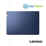Prikaz gornje strane, Lenovo Flex 5 14ABR8 82XX003XCF laptopa. Laptop je zatvoren i plave boje. Pored toga na slici se nalazi logo naše firme "MS Tech" i logo proizvođača "LENOVO".