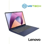 Prikaz lijeve strane Lenovo Flex 5 14ABR8 82XX003XCF laptopa. Laptop je otvoren i na ekranu je prikazana obična grafika. Laptop je plave boje. Pored toga na slici se nalazi logo naše firme "MS Tech" i logo proizvođača "LENOVO".