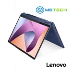 Prikaz Lenovo Flex 5 14ABR8 82XX003XCF laptopa u "izvrnutom" stanju. Laptop posjeduje touchscreen ekran i može se otvoriti do 360 stepeni i koristiti kao tablet. Ova slika to demonstrira. Pored toga, na slici se nalazi logo naše firme "MS Tech" i logo proizvođača "LENOVO".