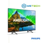 Prikaz bočne strane Philips TV Ambilight 55"PUS8319 4K UHD Smart televizora sa grafikom. Na slici je pored toga prikazan logo naše firme "MS Tech" i logo proizvođača "PHILIPS".