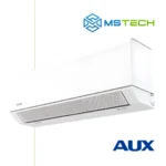 Prikaz desne strane unutrašnje jedinice Aufit C-Series 12K inverter klima uređaja bijele boje. Na slici se nalazi logo naše firme "MS Tech" i logo proizvođača "AUX".