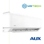 Prikaz lijeve strane unutrašnje jedinice Aufit C-Series 12K inverter klima uređaja bijele boje. Na slici se nalazi logo naše firme "MS Tech" i logo proizvođača "AUX".