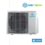 Prikaz prednje strane vanjske jedinice AZURI NATURA LUX AZI-WM35VA inverter klima uređaja bijele boje. Na slici se pored toga nalazi logo naše firme "MS Tech" i logo proizvođača "AZURI".