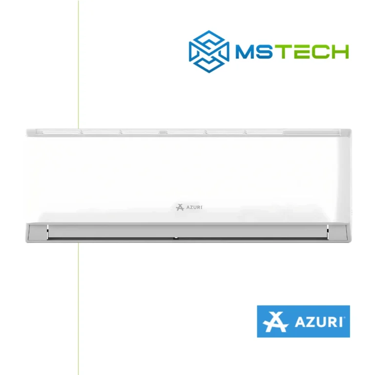 Prikaz prednje strane unutrašnje jedinice AZURI NORA PREMIUM AZI-WA50VG inverter klima uređaja. Na slici se nalazi logo naše firme "MS Tech" i logo proizvođača "Azuri".